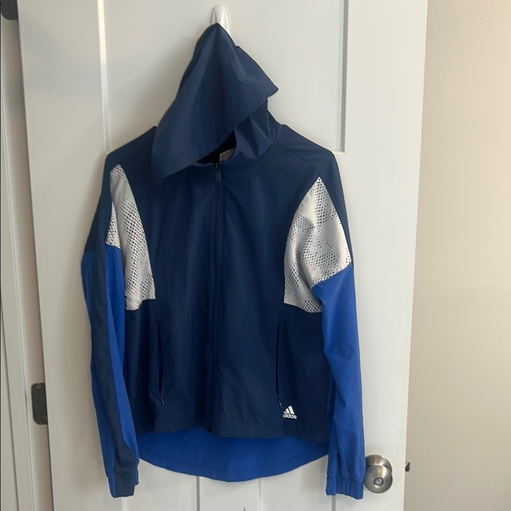 Adidas Blue and White Hooded Jacket